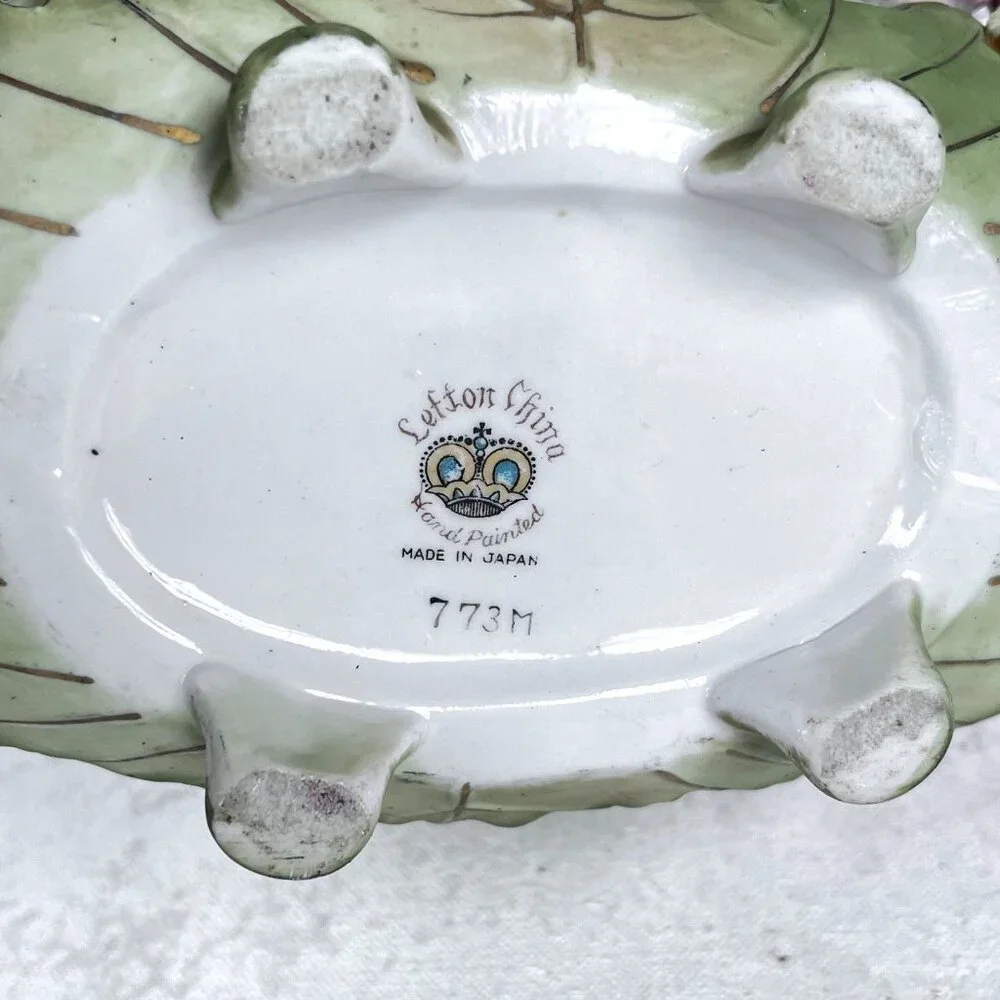 Lefton China Oval‎ Bowl Candy Dish Footed Pearlized 773M Flowers Japan Handpaint